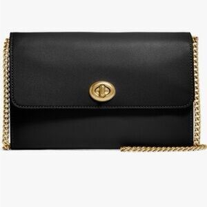 Coach Turnlock Black Crossbody Bag with Gold Chain